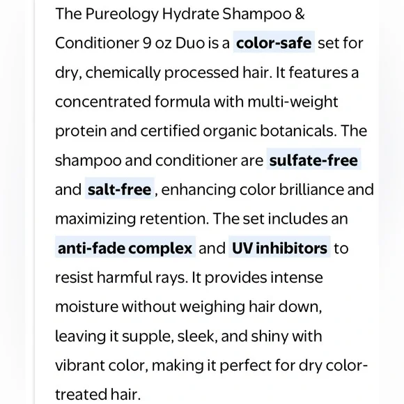 BNWT Pureology Hydrate Shampoo and Conditioner Set - - Picture 7 of 10
